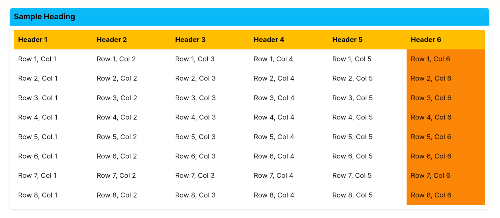 Colorful last Column HTML Table Layout